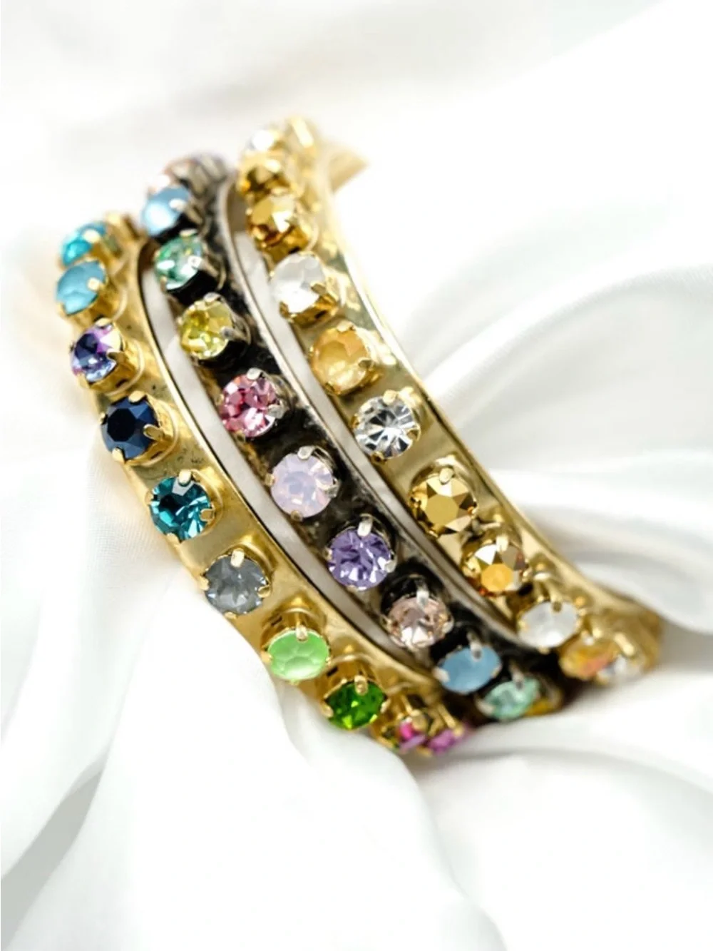 TOVA Gold Multicolor Crystal Cuff Bracelet - Picture 3 of 7